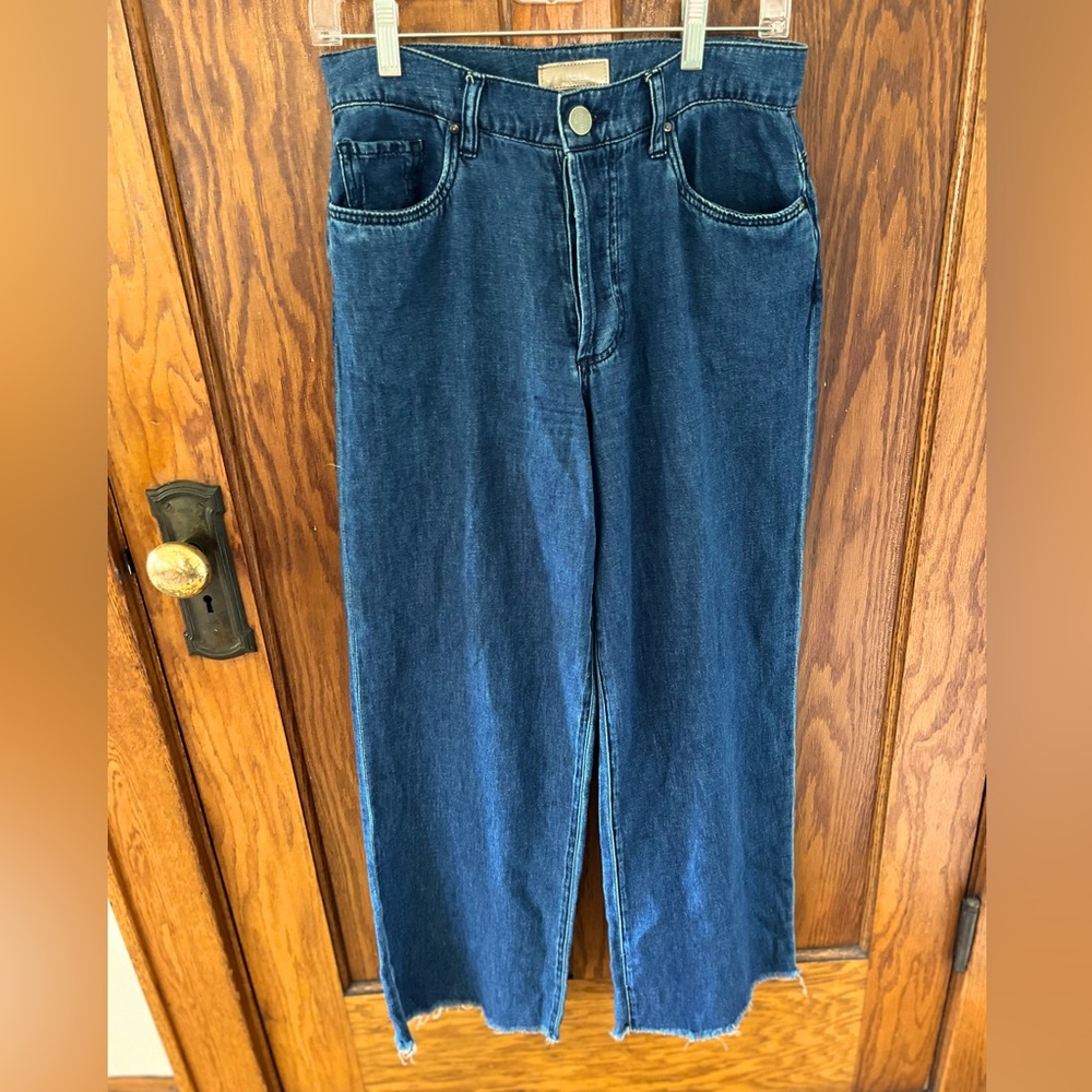 KUT From The Kloth Maggie Wide Drape Leg Cotton Linen Jeans Sz 2 28” waist VGUC